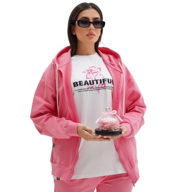 41 Beautiful zip hoodie + T-shirt set with the Eternal pink rose